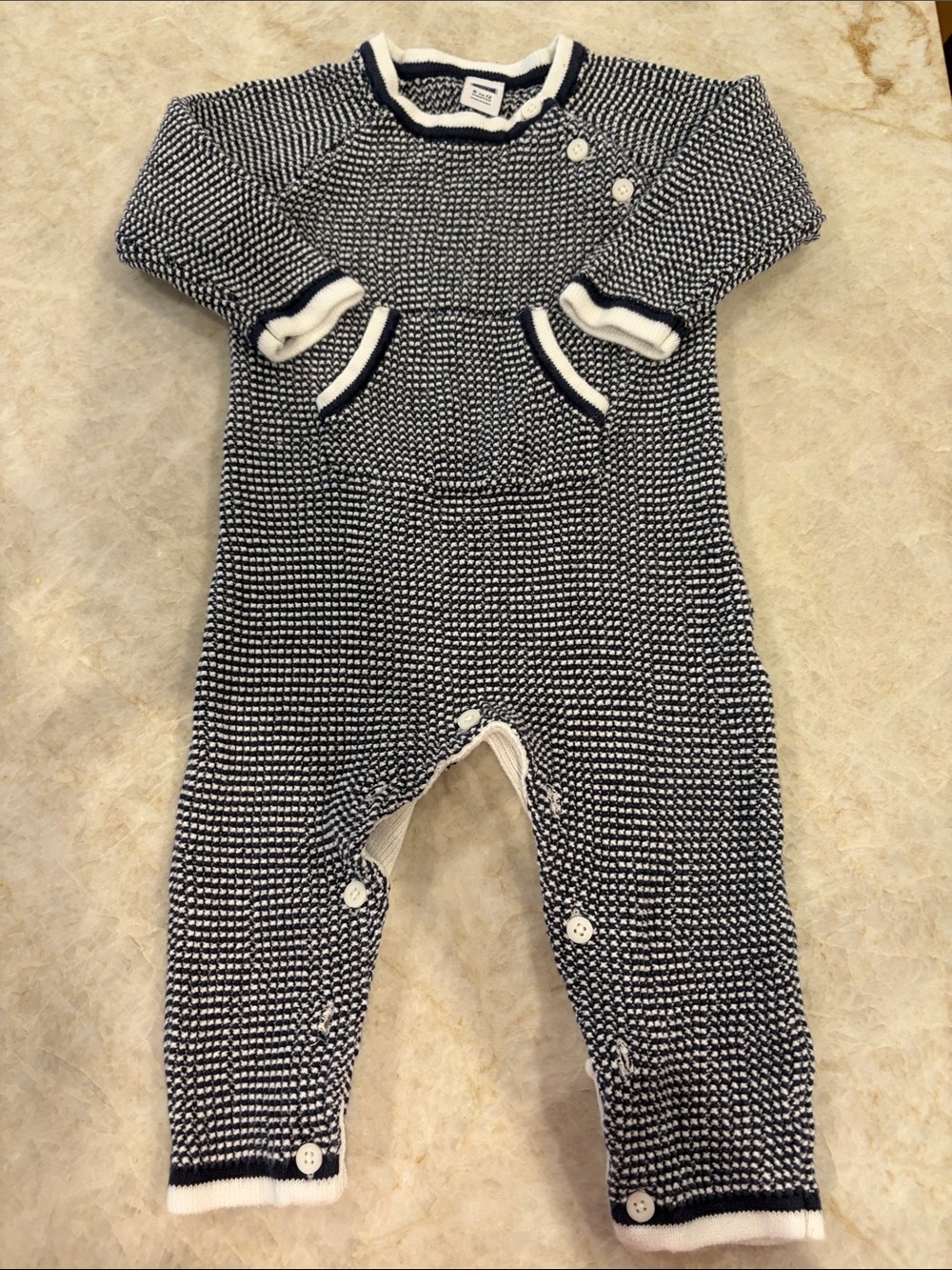 Janie and Jack Navy and White Knit Footed One-Piece 6-12 month